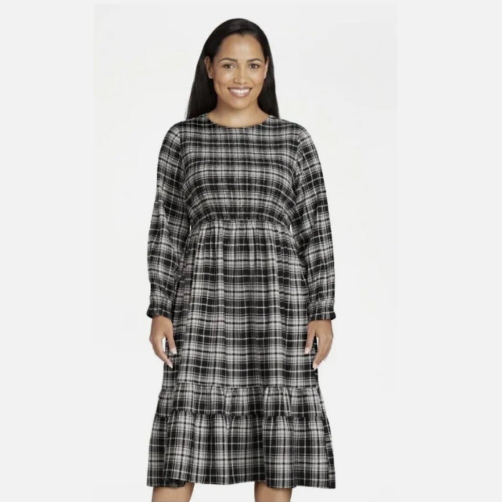 Terra & Sky Black & White Plaid Peasant Dress 1X